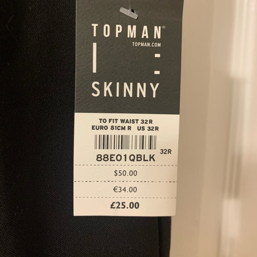 Topman mens skinny 32x32 black dress pants